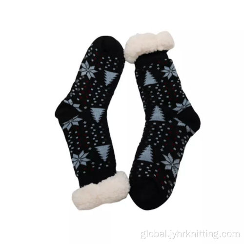 China Anti-slip Lounge Knitted Slipper Socks With Sherpa Lining Supplier